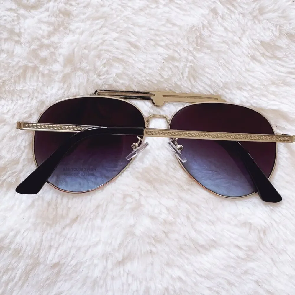 Doug Clear Blue W/ Silver Rim Aviator Sunglasses